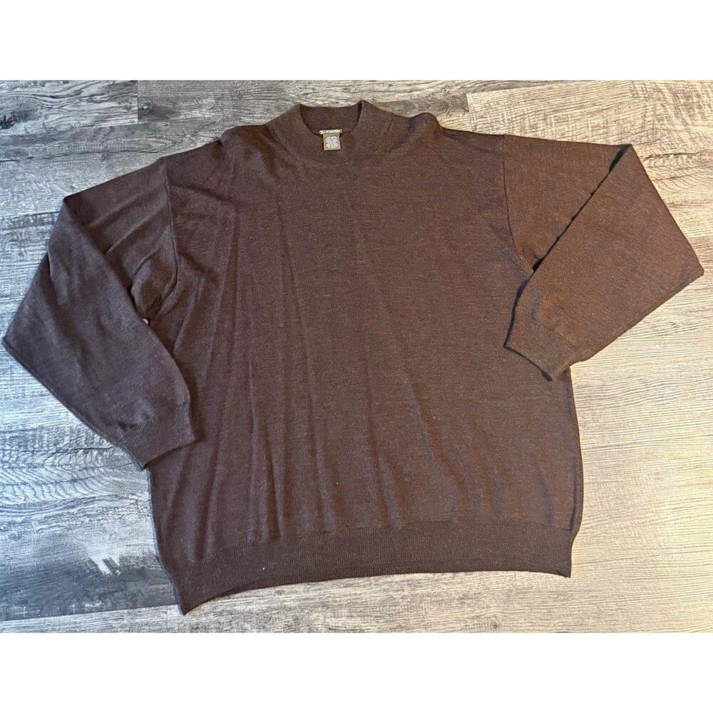 J Ferrar Sweater Men's XXL Brown Merino Wool Knit Crew Neck Pullover Solid